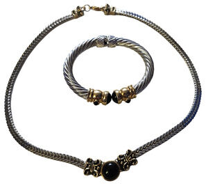 Old World Elegance Cablework Jewelry Set with Black Cabochon Accents
